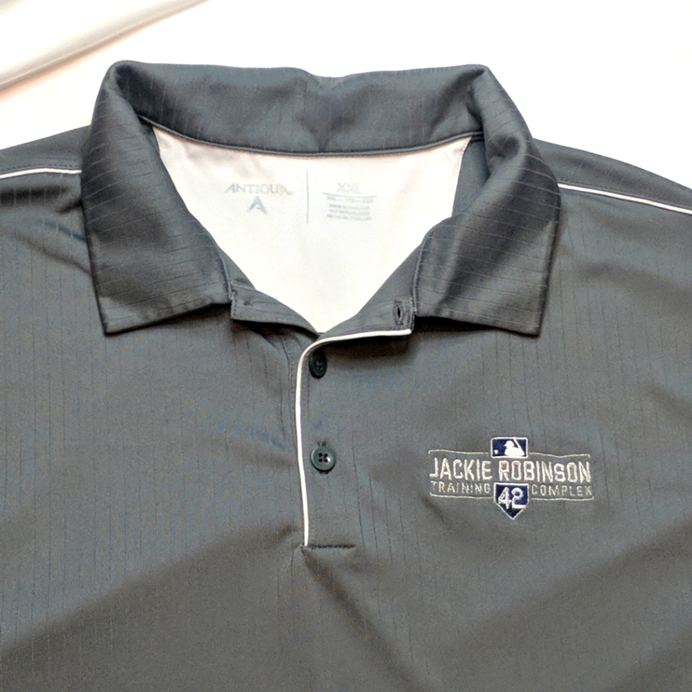 Antiqua Shirt Mens XXL 2XL Polo Short Sleeve Jackie Robinson Baseball Gray Men.